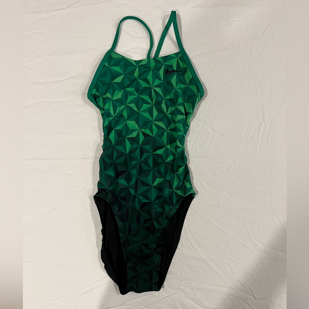 Green patterned Nike bathing suit